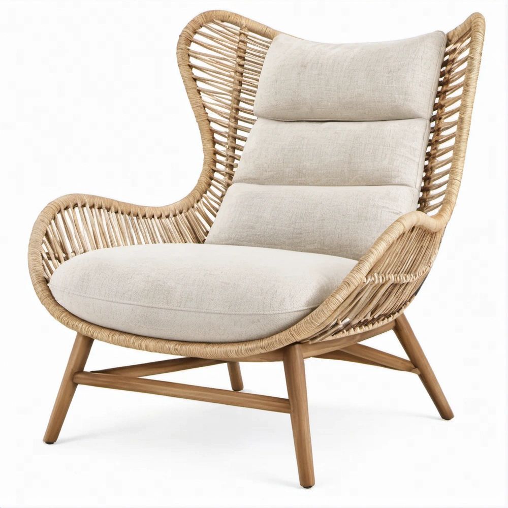 Rattan-Loungesessel mit hoher Rückenlehne, Naturbraun/Beige, 80 × 75 × 105 cm
