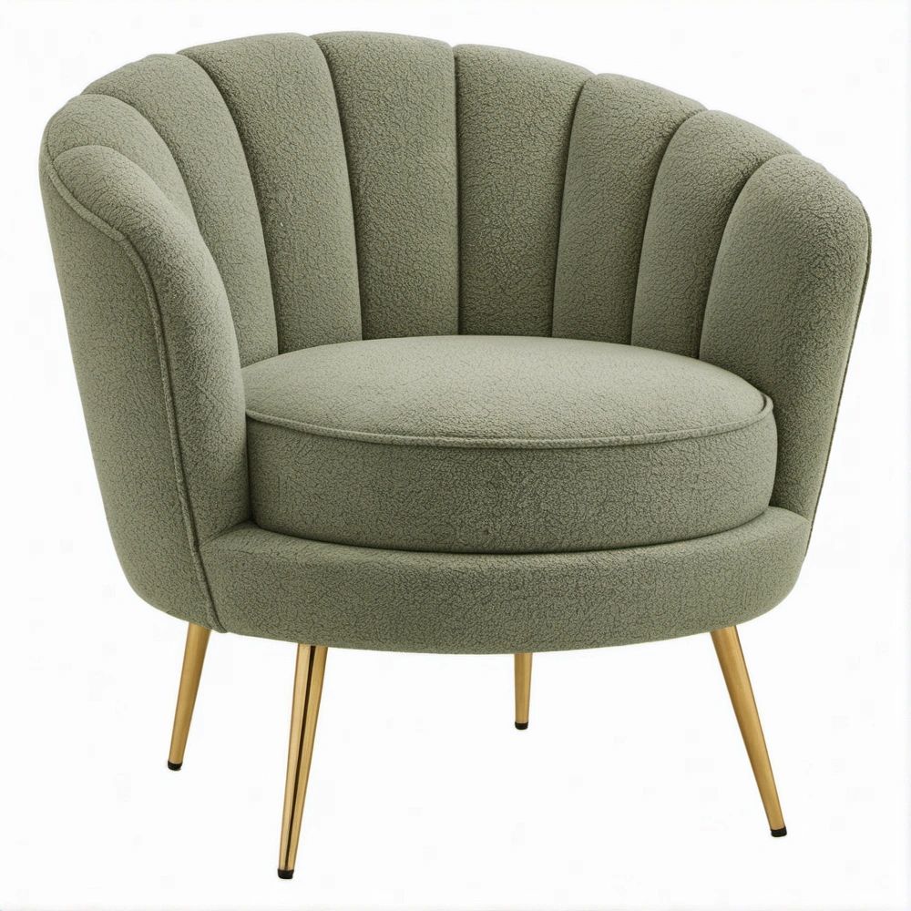 Runder Sessel in Olivgrün mit goldfarbenen Stahlbeinen, 82 x 76 x 78 cm