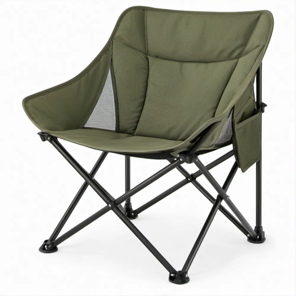 Faltbarer Campingstuhl mit Armlehnen, olivgrün/schwarz, 80 x 54 x 90 cm