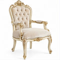 Barocksessel mit Armlehnen, Creme/Gold, Polyester-Samt, 76 x 68 x 125 cm