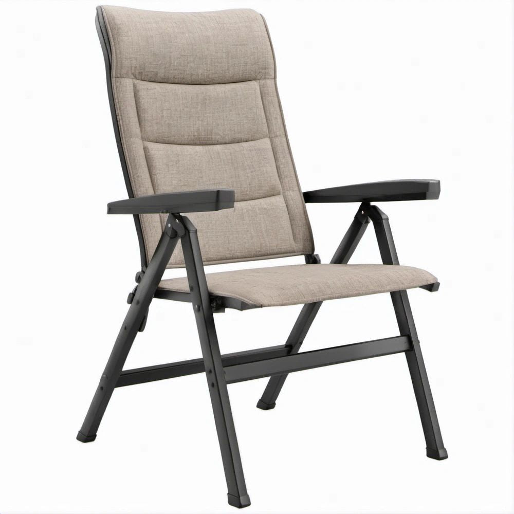 Verstellbarer Klappsessel mit Armlehnen, Beige/Schwarz, 65 x 75 x 110 cm