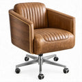 Drehbarer Loungesessel in Cognacbraun mit Walnussfurnier, 76 x 78 x 86 cm