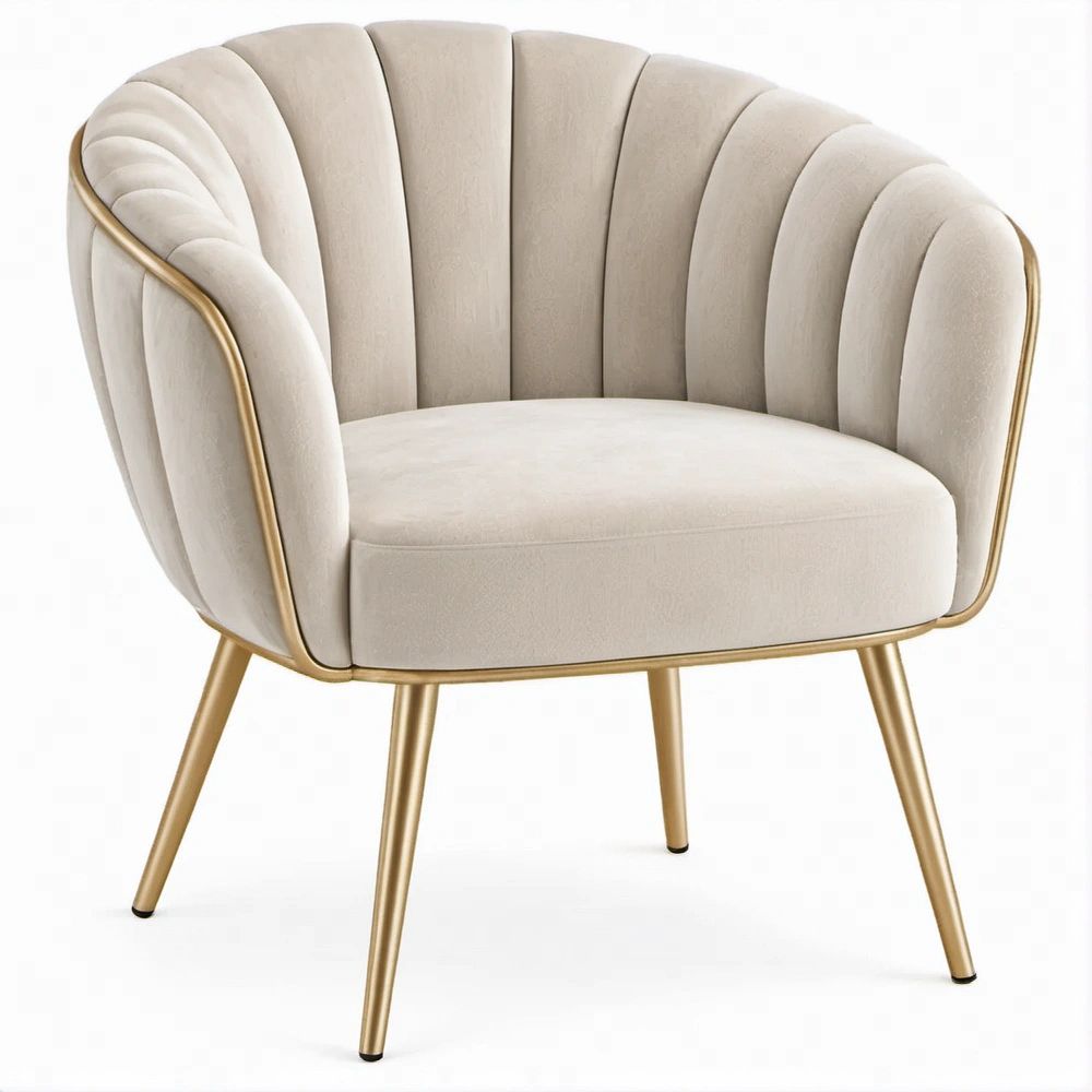 Samt-Loungesessel Creme mit goldfarbenem Stahlgestell, 75 x 74 x 78 cm