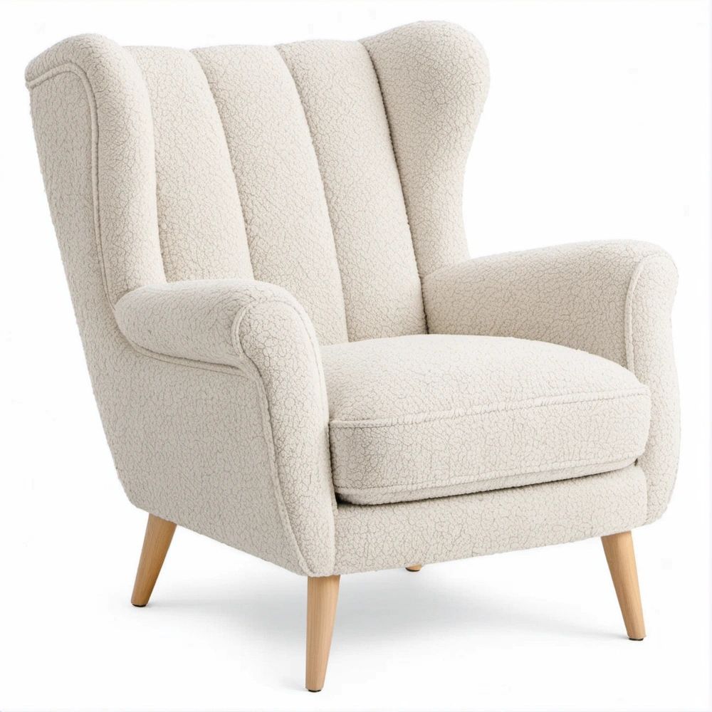 Ohrensessel aus Bouclé in Creme/Natur, 80 x 85 x 105 cm