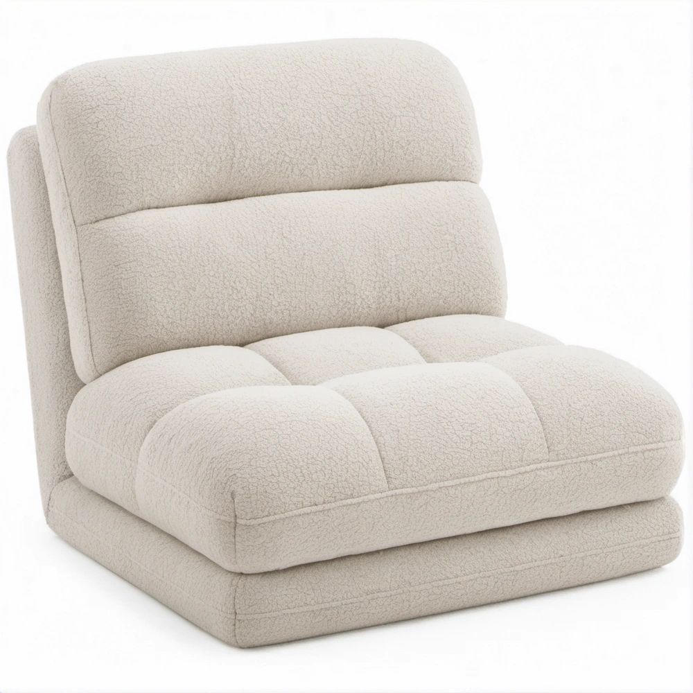Gepolsterter Bodensessel in Creme, Bouclé-Polyester, 85 x 75 x 75 cm