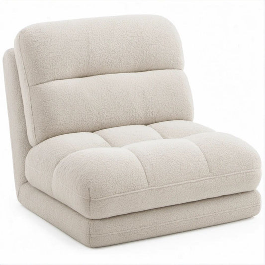 Gepolsterter Bodensessel in Creme, Bouclé-Polyester, 85 x 75 x 75 cm