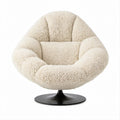 Drehbarer Loungesessel in Creme mit Teddyplüsch und schwarzem Stahlfuss, 82 x 85 x 78 cm