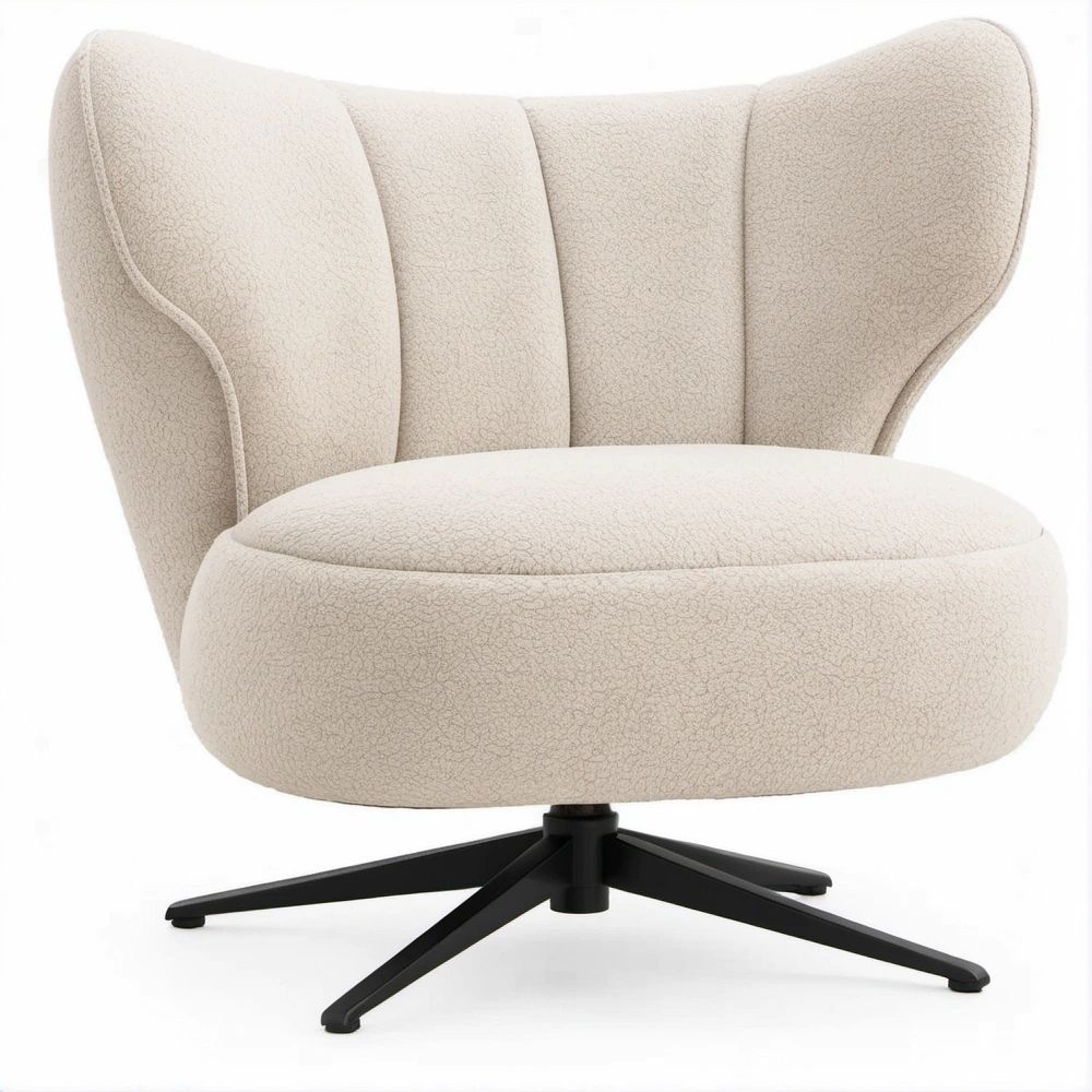Drehbarer Loungesessel in Creme mit schwarzem Stahlfuss, 82 × 86 × 88 cm