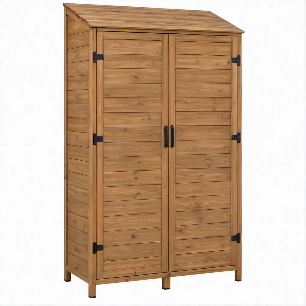 Gartenschrank aus massivem Tannenholz, Naturbraun/Schwarz, 80 x 45 x 160 cm