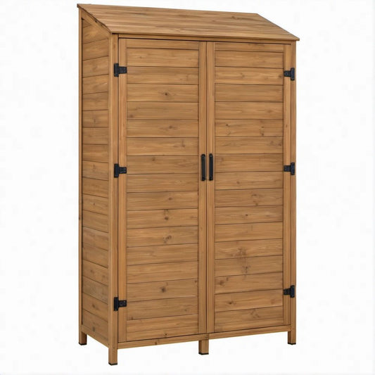 Gartenschrank aus massivem Tannenholz, Naturbraun/Schwarz, 80 x 45 x 160 cm