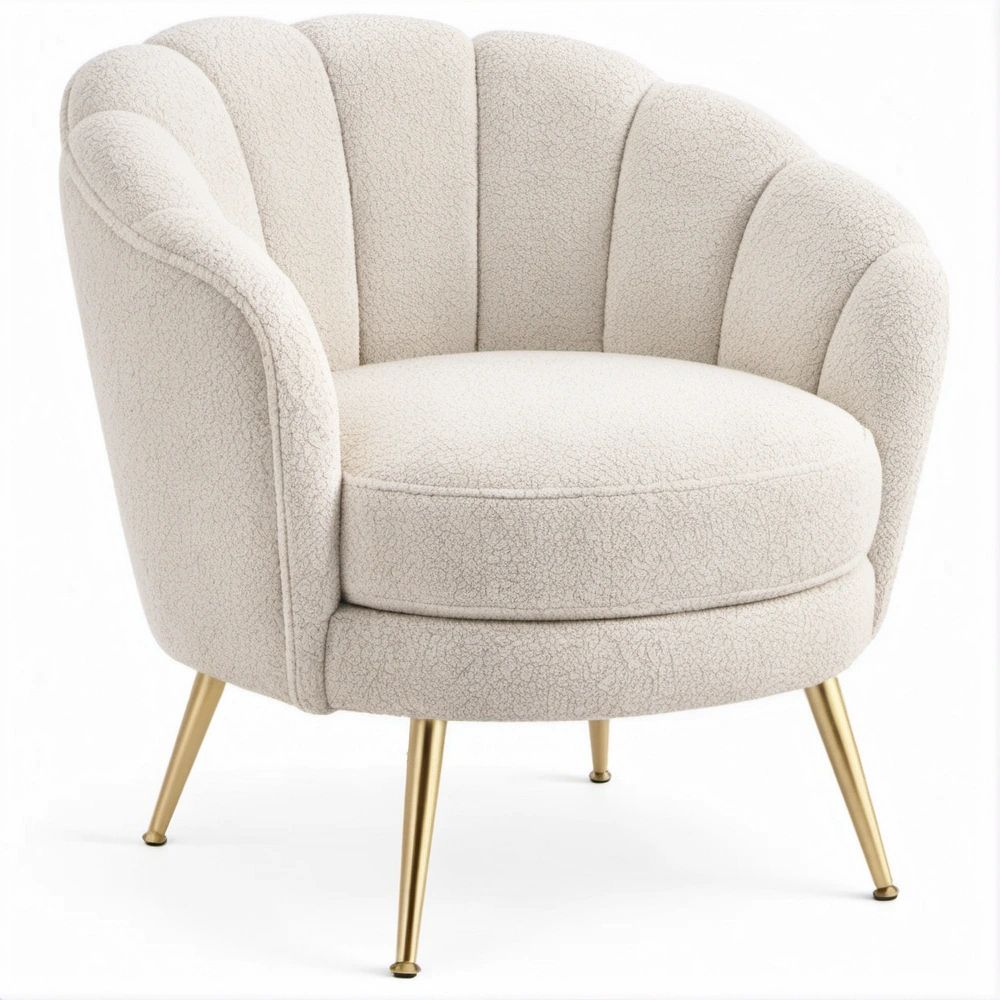 Runder Loungesessel in Creme mit goldfarbenen Stahlbeinen, 76 x 72 x 78 cm